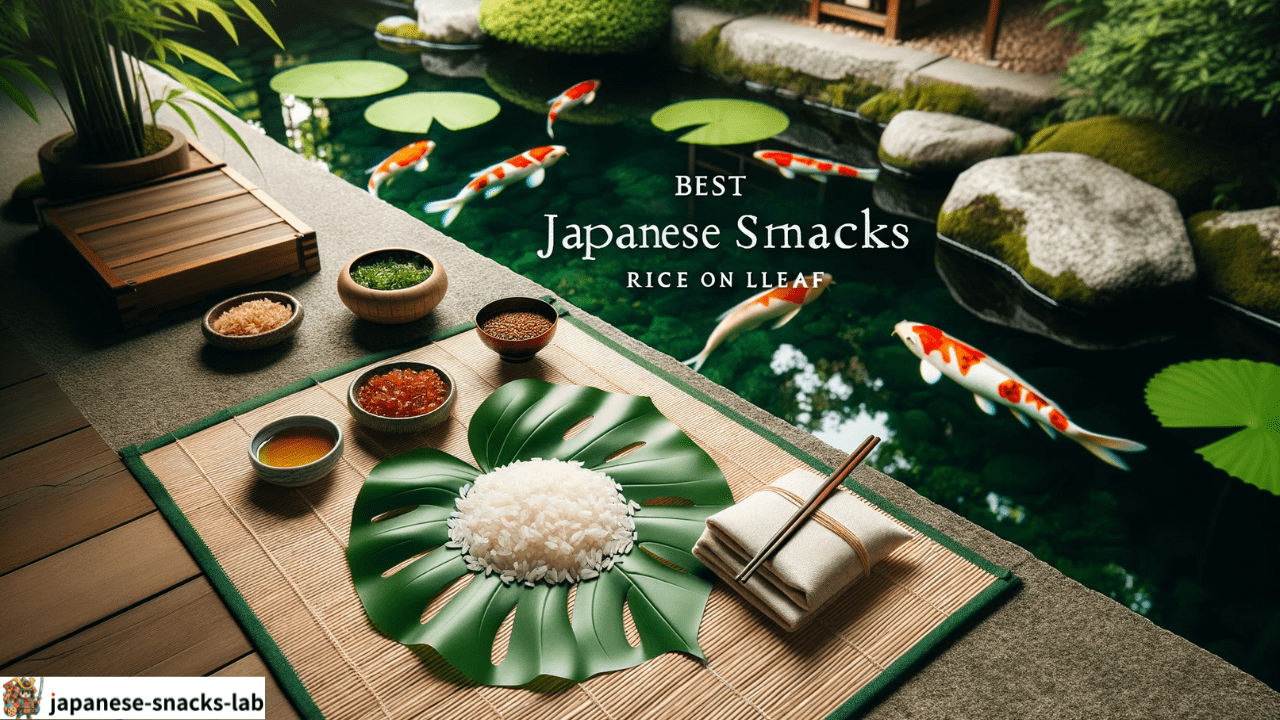 japanese snacks rice on leaf